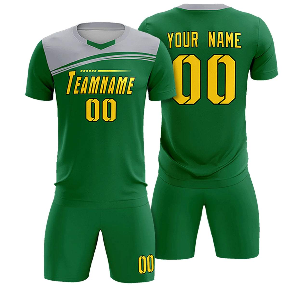 Custom Kelly Green Gray Personalized Men Soccer Sets Jersey