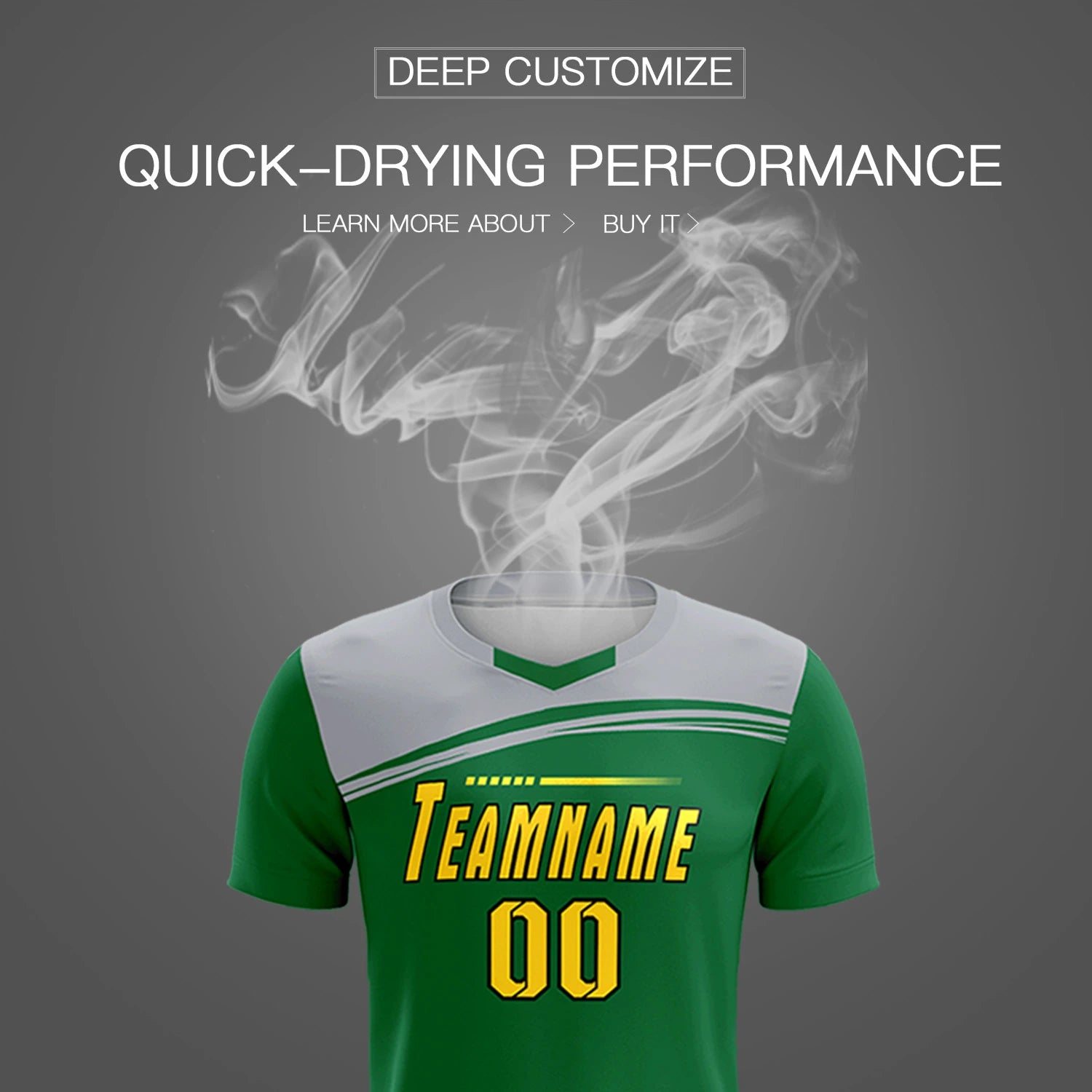 Custom Kelly Green Gray Personalized Men Soccer Sets Jersey