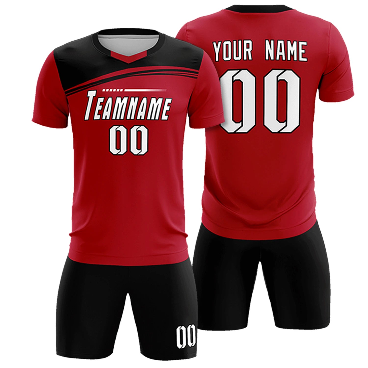 Custom Red Black Personalized Men Soccer Sets Jersey
