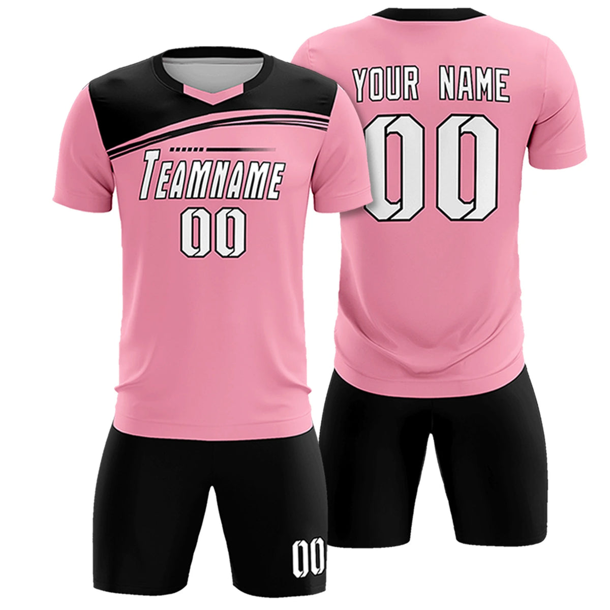 Custom Light Pink Black Personalized Men Soccer Sets Jersey