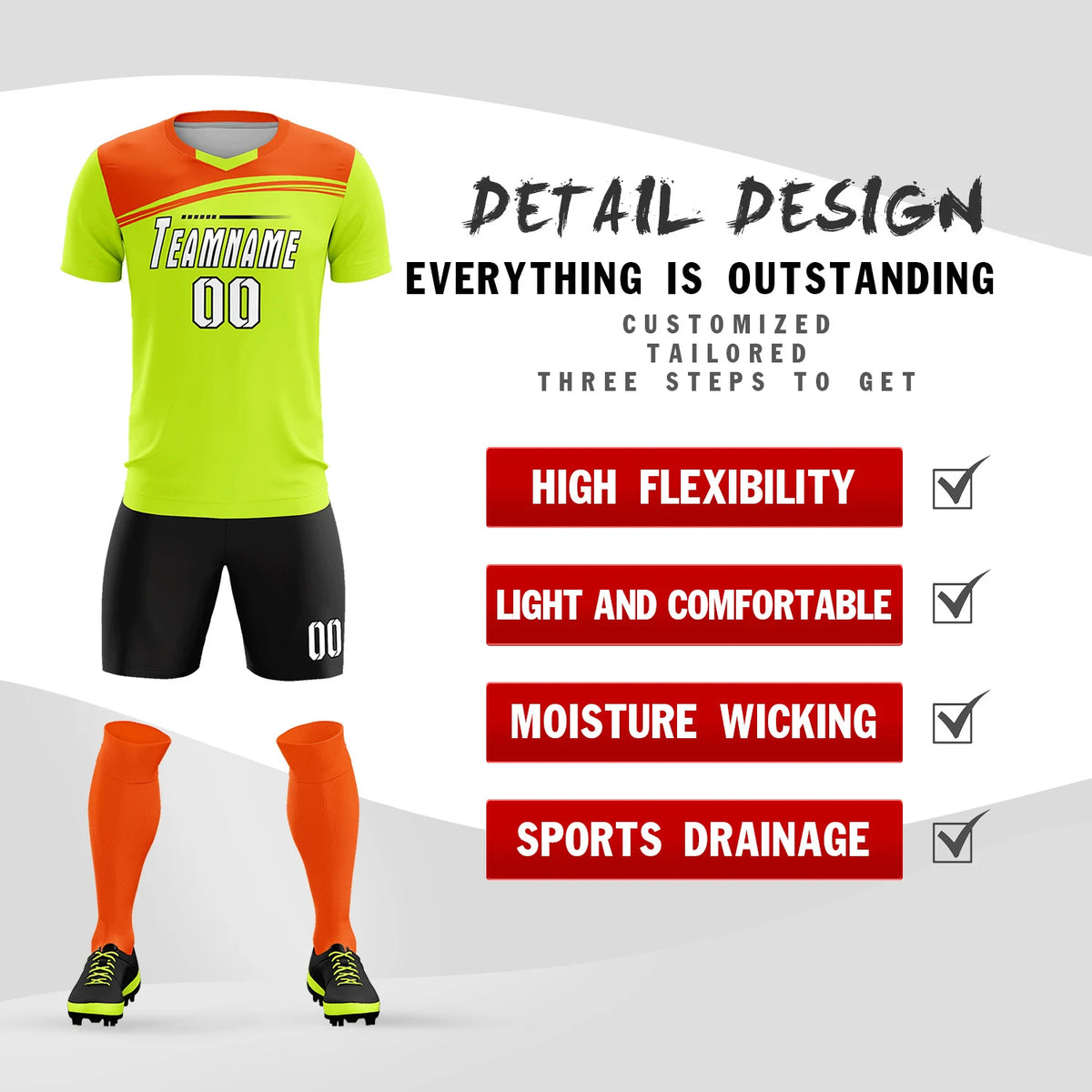 Custom Neon Green Orange Personalized Men Soccer Sets Jersey