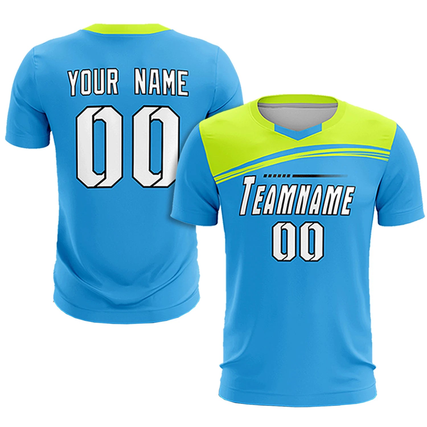 Custom Powder Blue Neon Green Personalized Men Soccer Sets Jersey