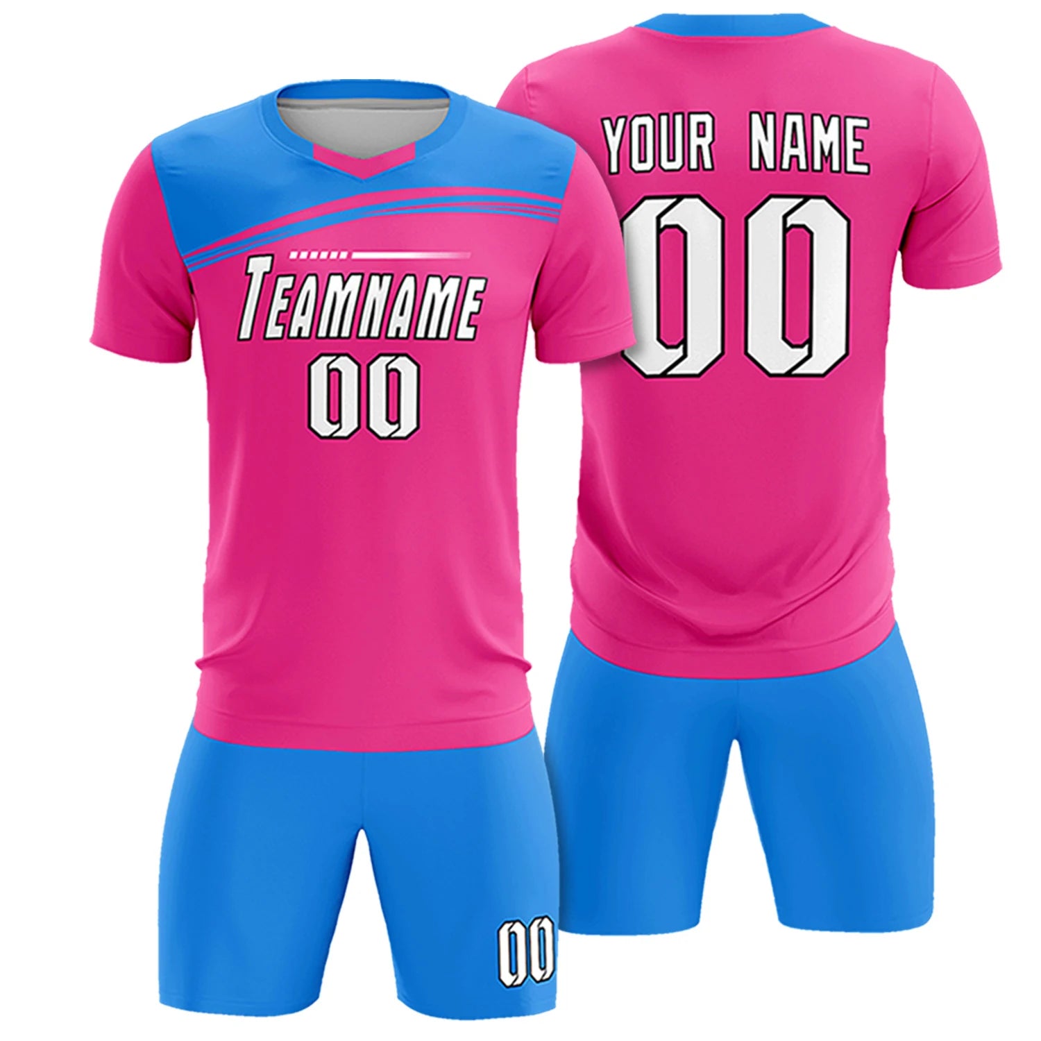 Custom Pink Powder Blue Personalized Men Soccer Sets Jersey