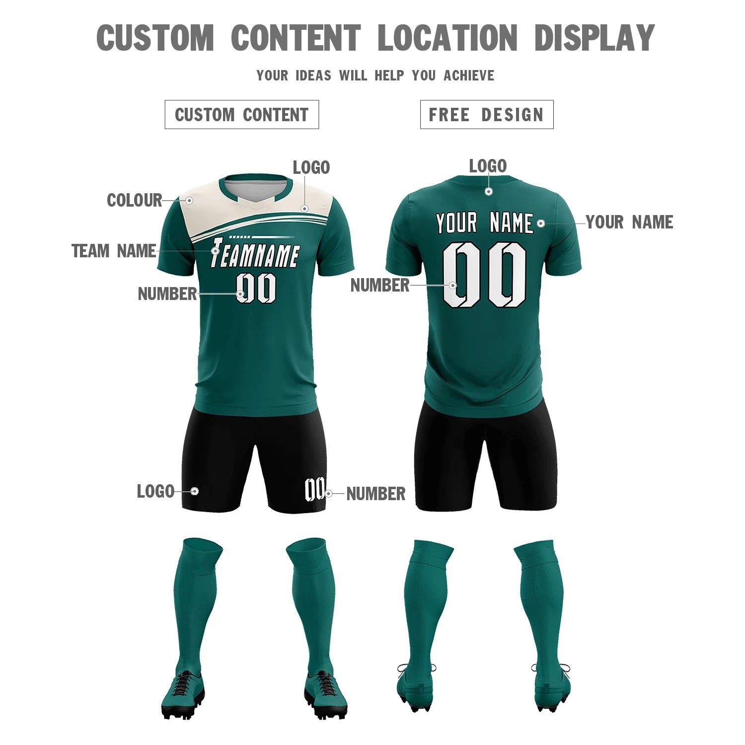 Custom Aqua Cream Personalized Men Soccer Sets Jersey