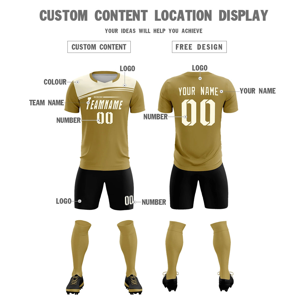 Custom Old Gold Cream Personalized Men Soccer Sets Jersey