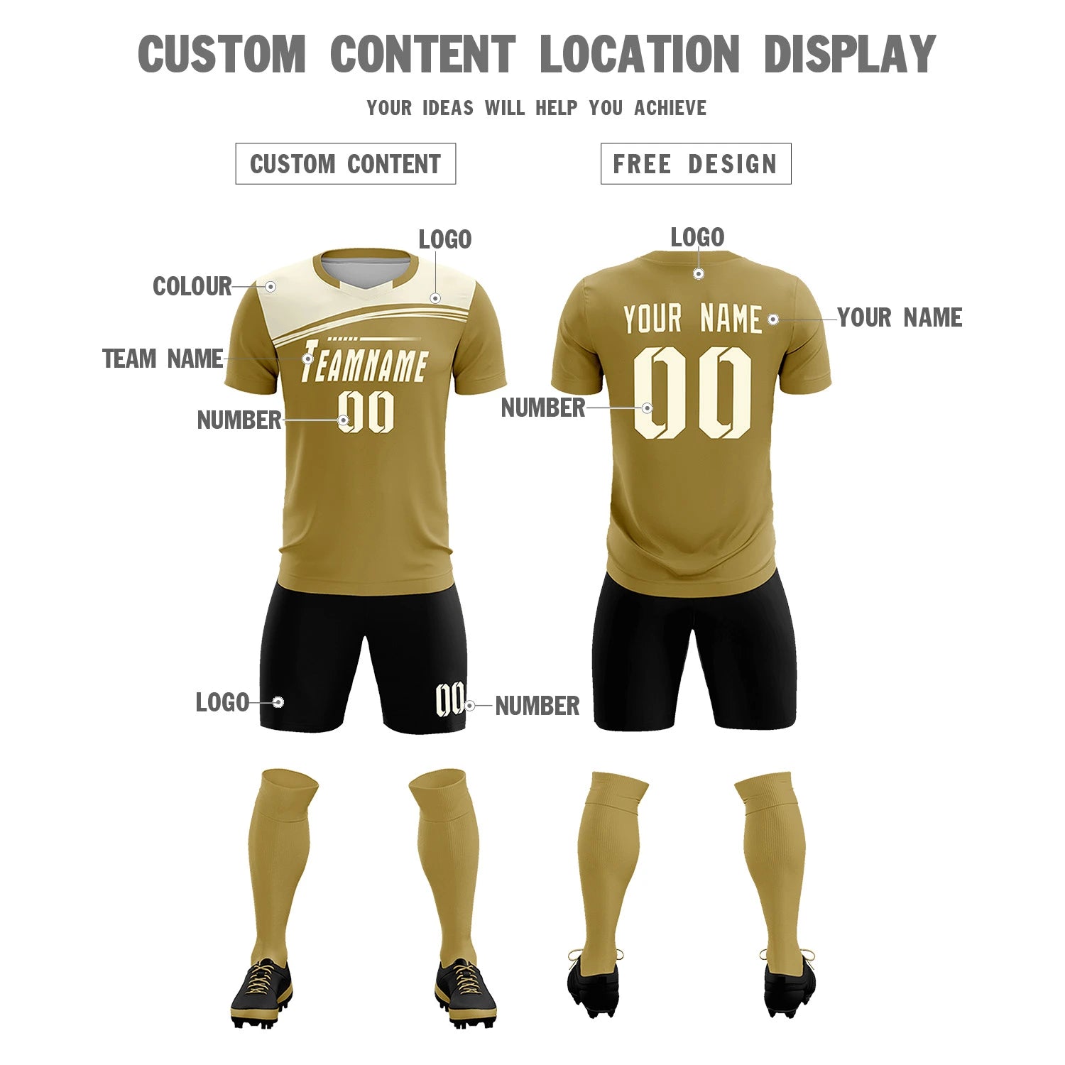 Custom Old Gold Cream Personalized Men Soccer Sets Jersey