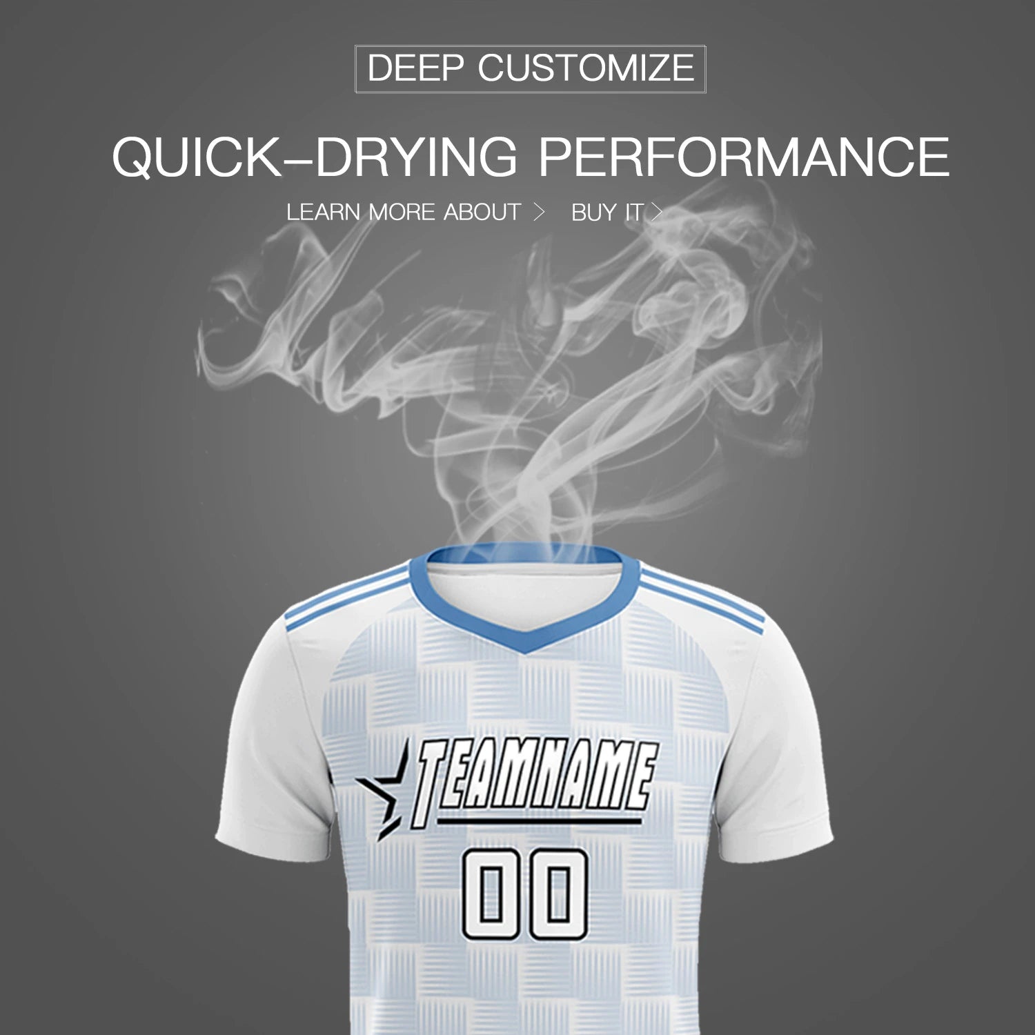 Custom White Light Blue Casual Outdoor Soccer Sets Jersey