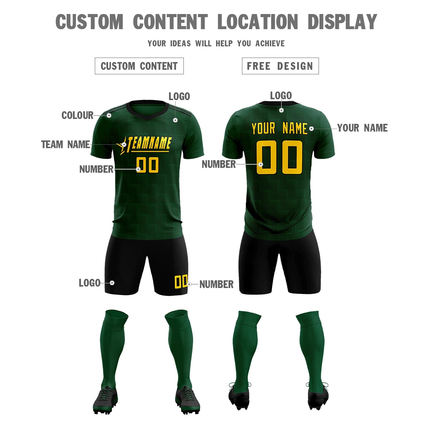 Custom Green Black Casual Outdoor Soccer Sets Jersey