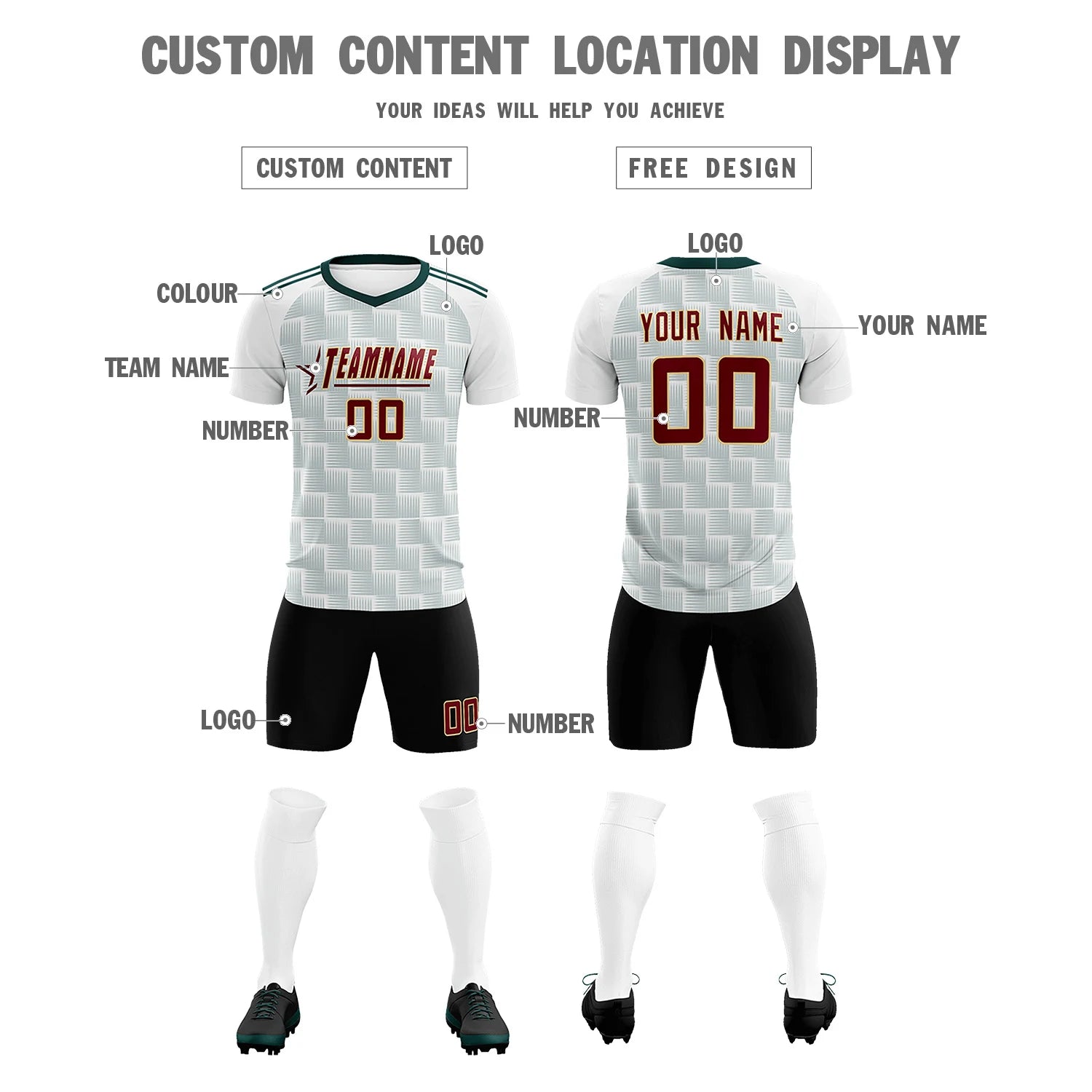 Custom White Midnight Green Casual Outdoor Soccer Sets Jersey