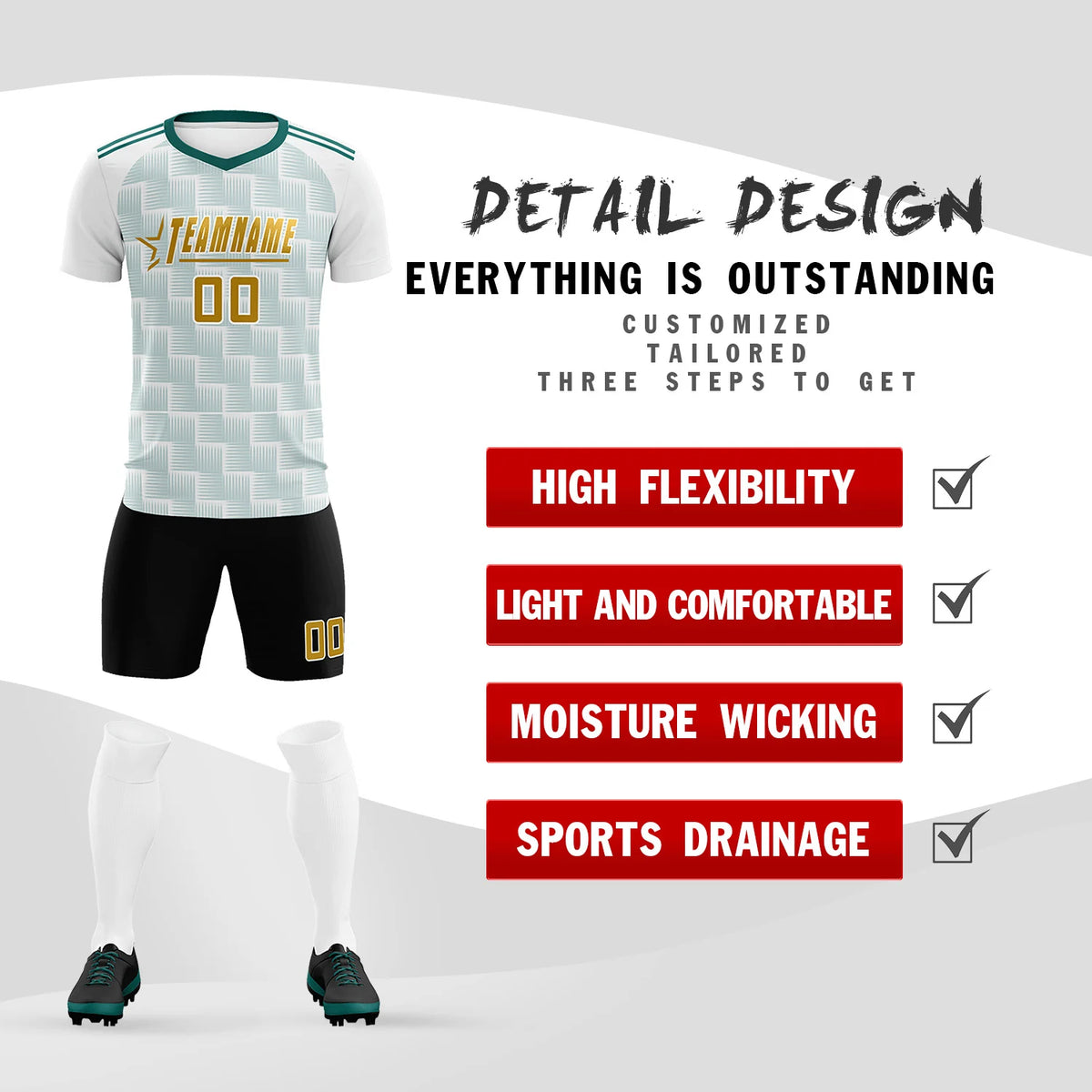 Custom White Midnight Green Casual Outdoor Soccer Sets Jersey