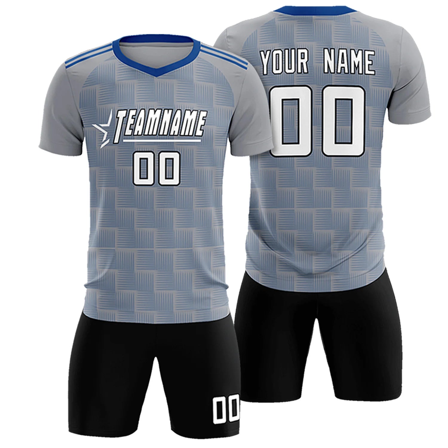 Custom Gray Royal Blue Casual Outdoor Soccer Sets Jersey