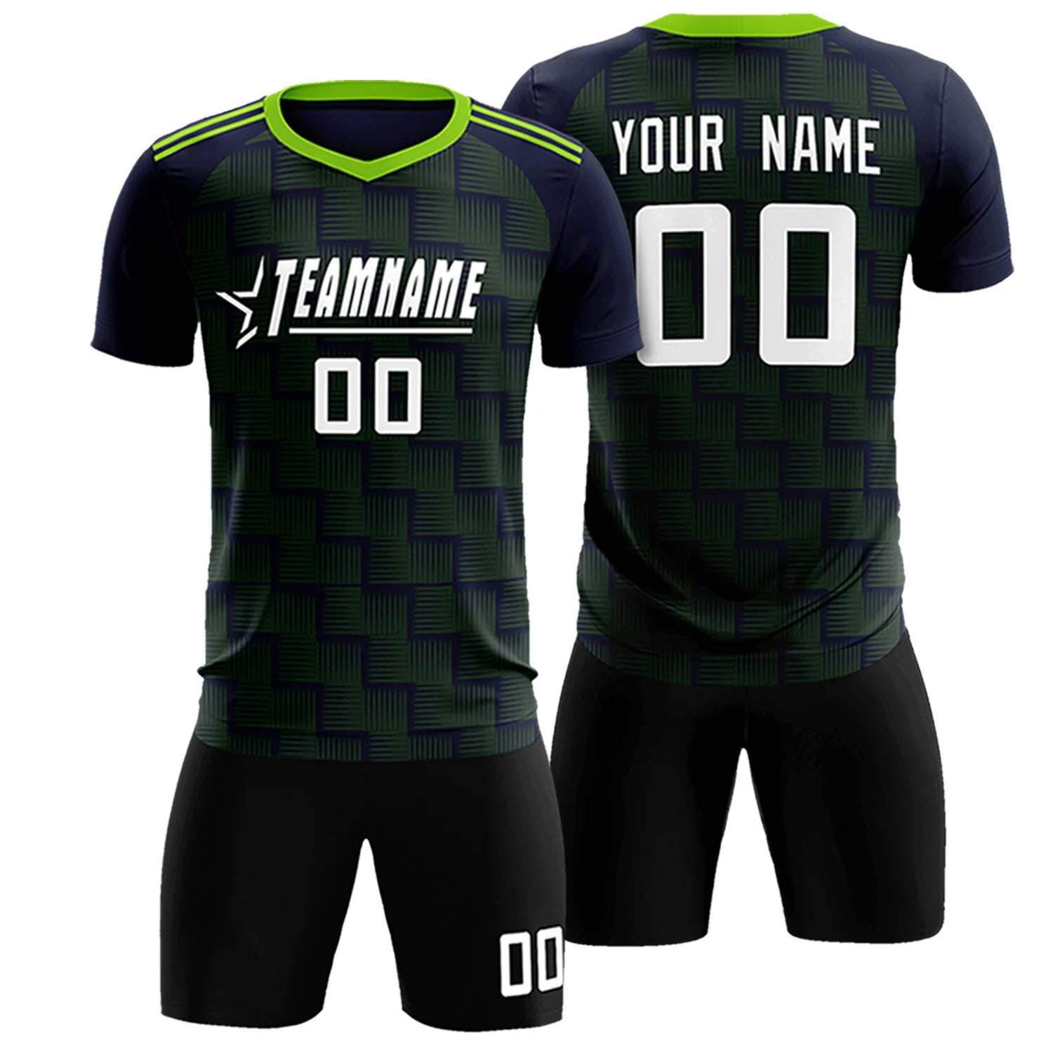 Custom Navy Neon Green Casual Outdoor Soccer Sets Jersey