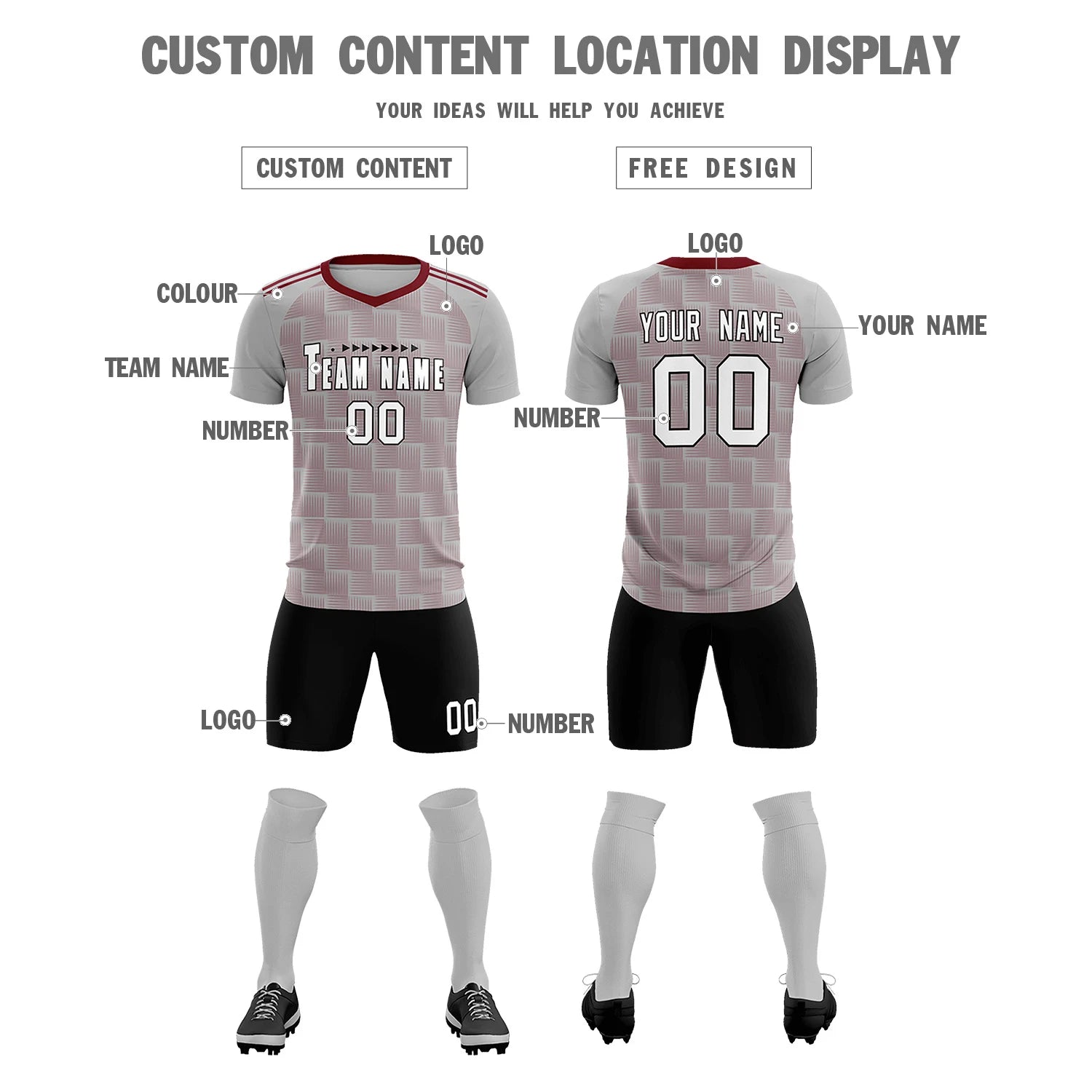 Custom Gray Crimson Casual Outdoor Soccer Sets Jersey