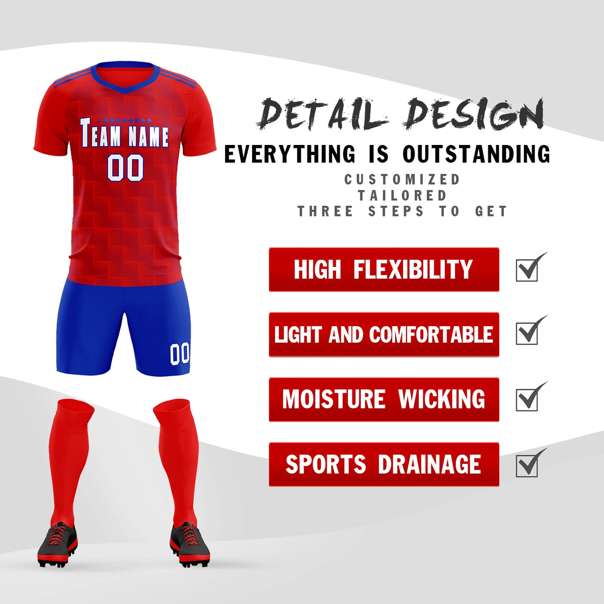 Custom Red Royal Blue Casual Outdoor Soccer Sets Jersey