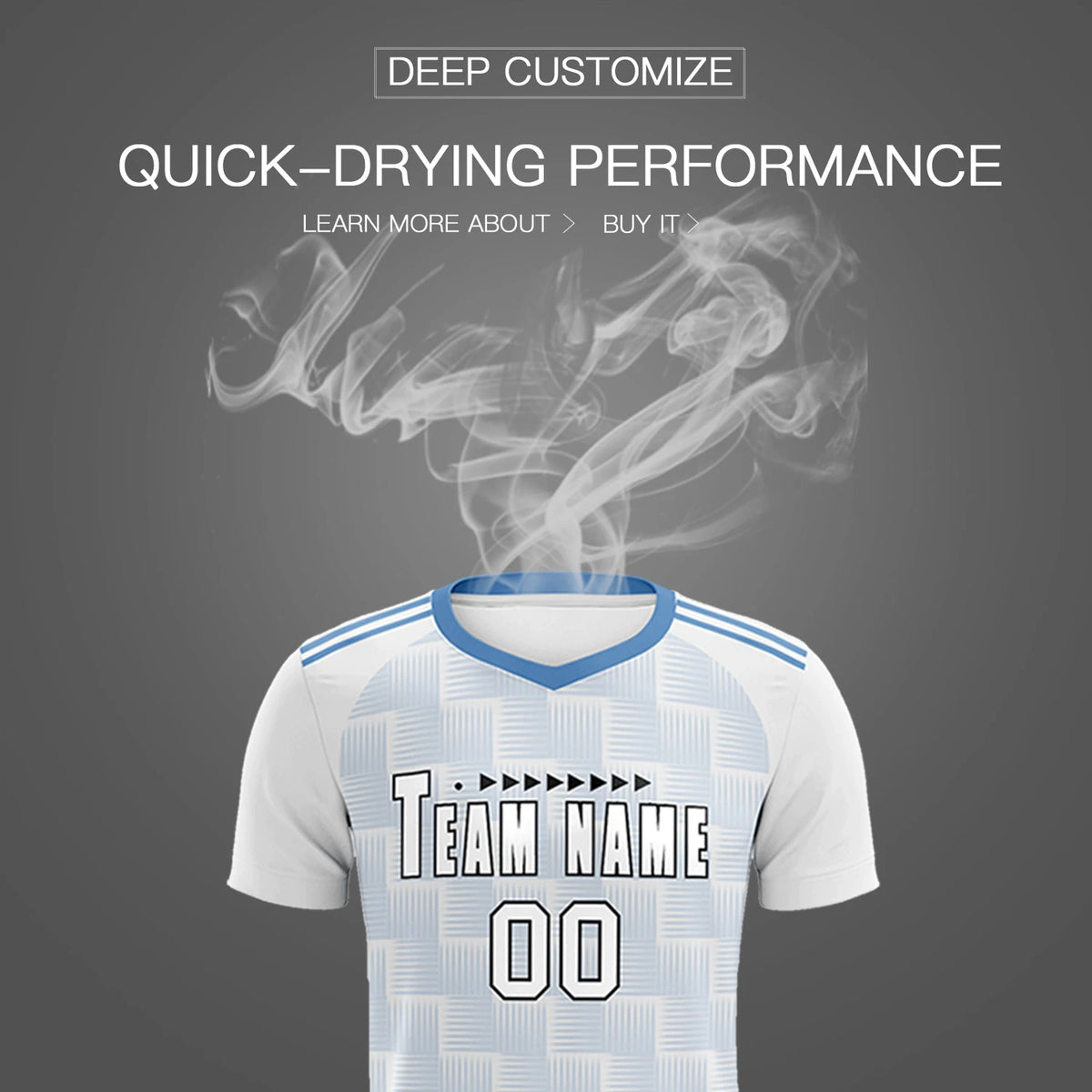 Custom White Light Blue Casual Outdoor Soccer Sets Jersey