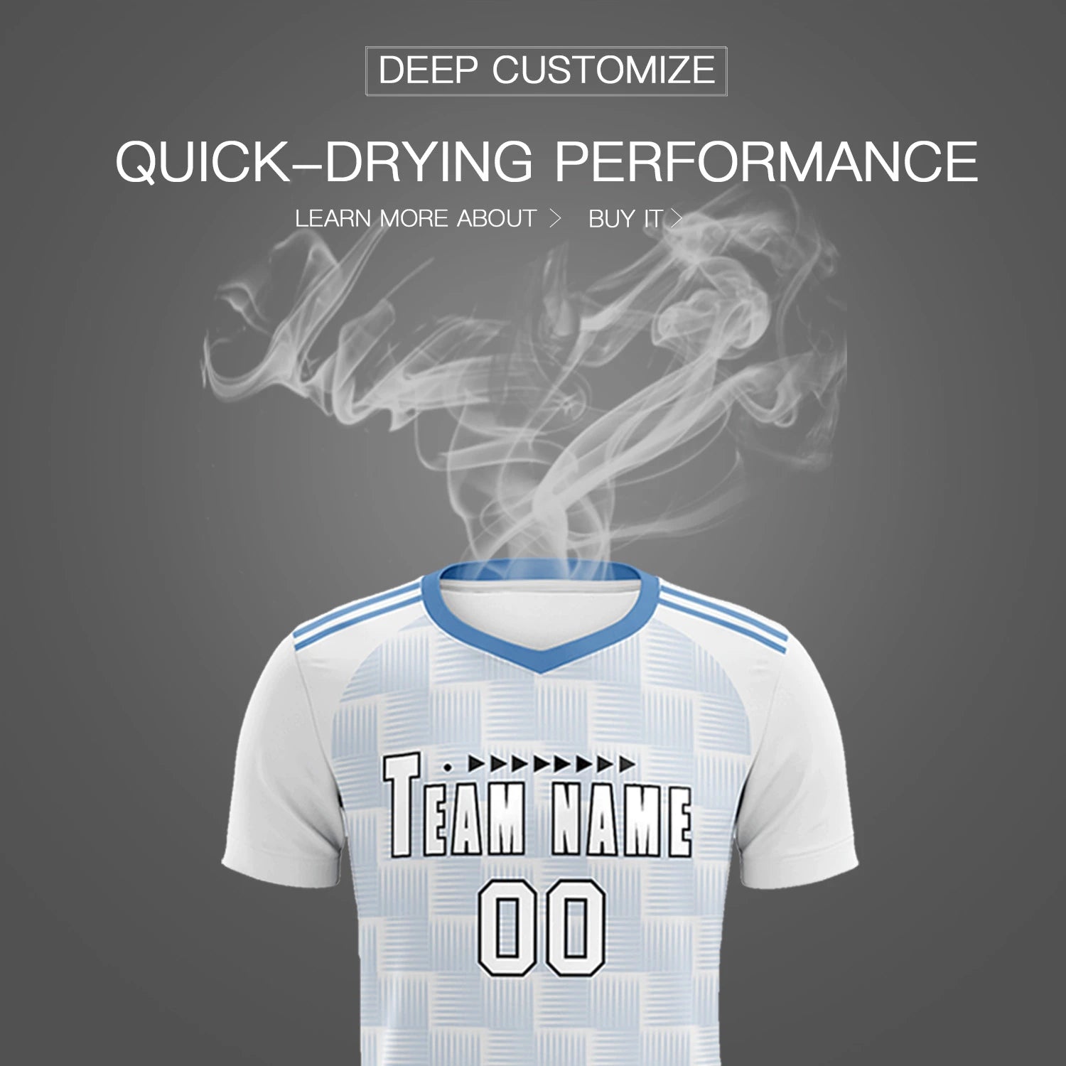 Custom White Light Blue Casual Outdoor Soccer Sets Jersey