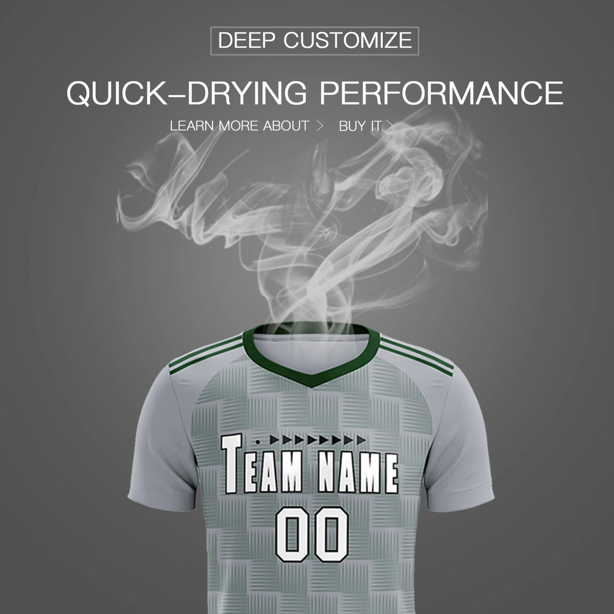 Custom Gray Green Casual Outdoor Soccer Sets Jersey