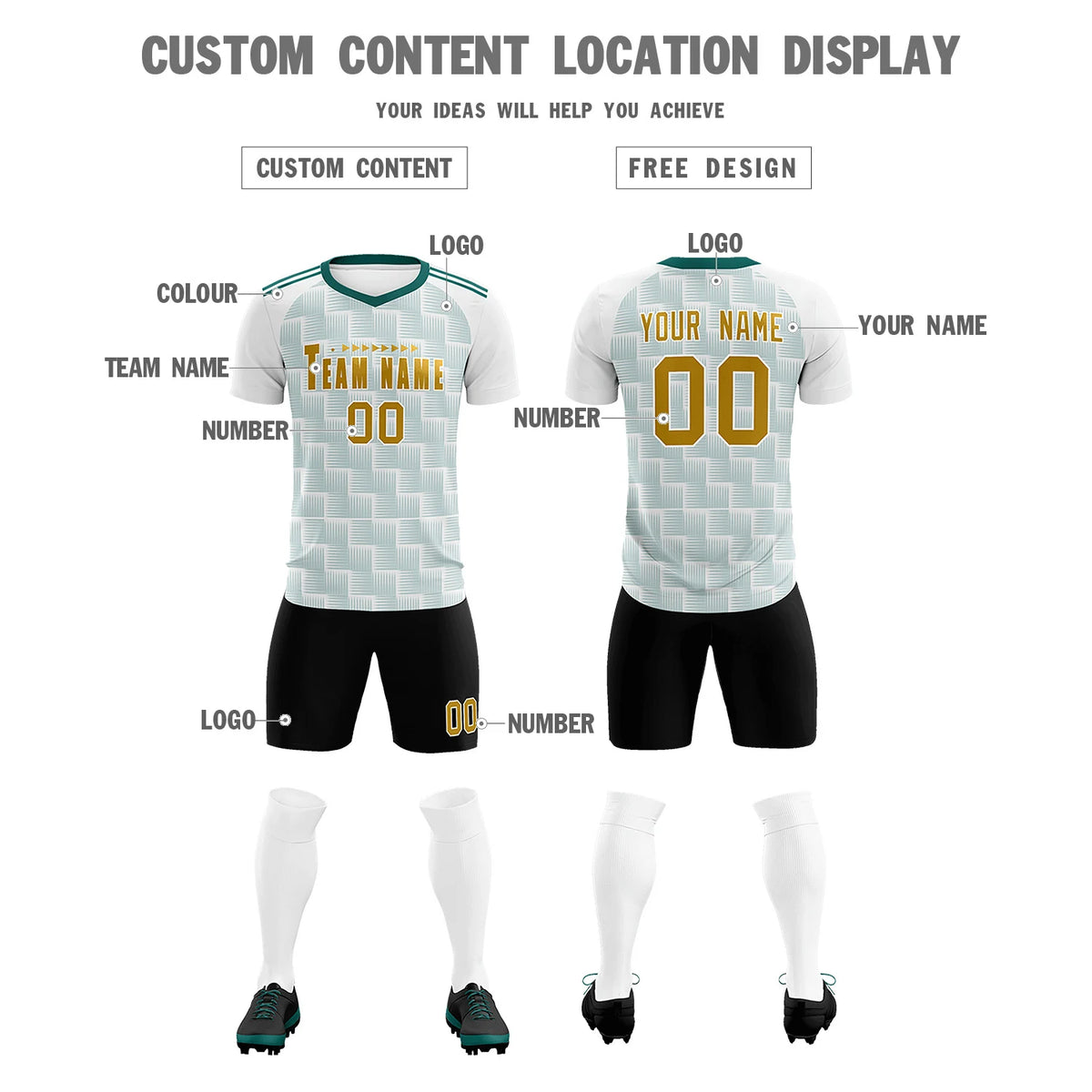 Custom White Midnight Green Casual Outdoor Soccer Sets Jersey