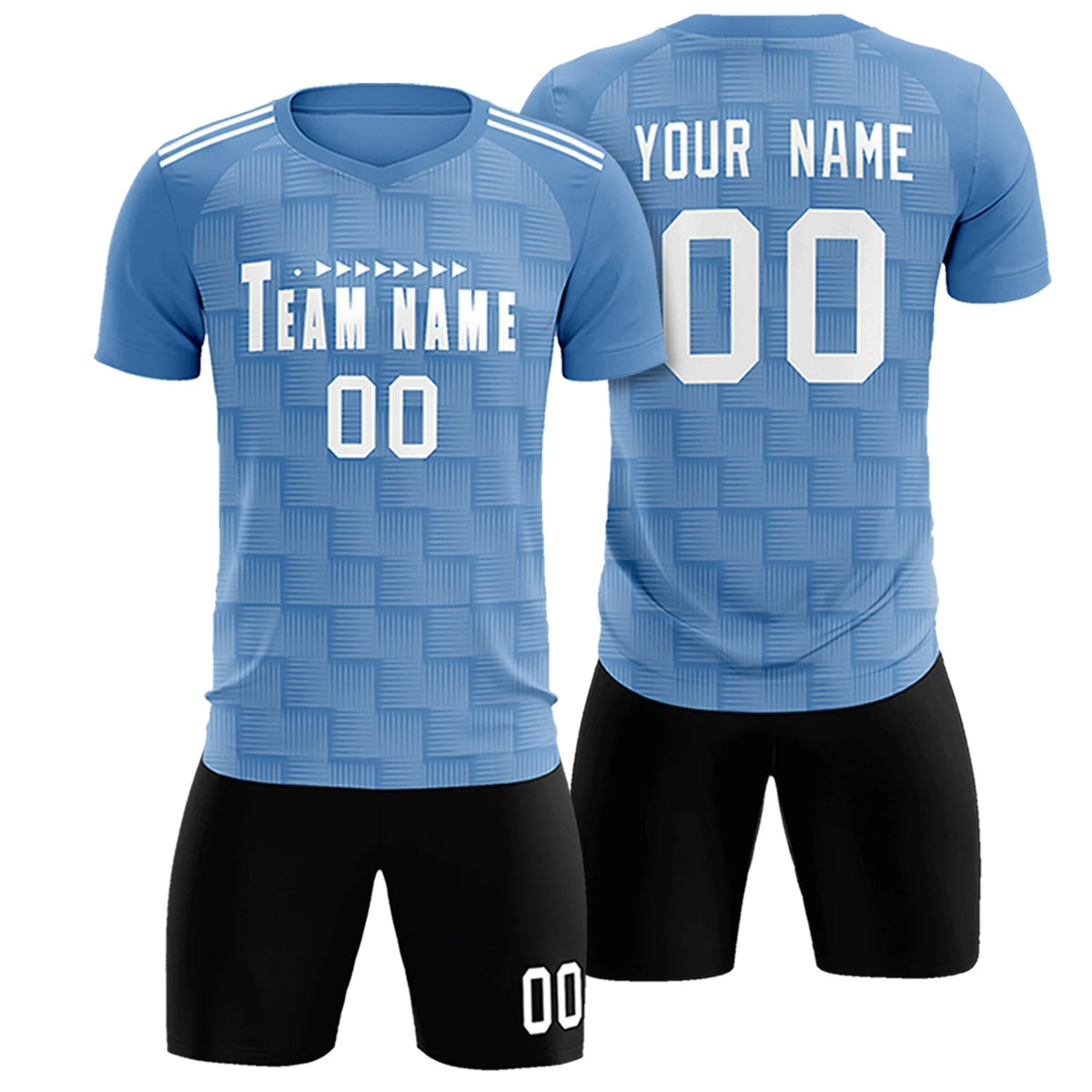 Custom Light Blue Black Casual Outdoor Soccer Sets Jersey