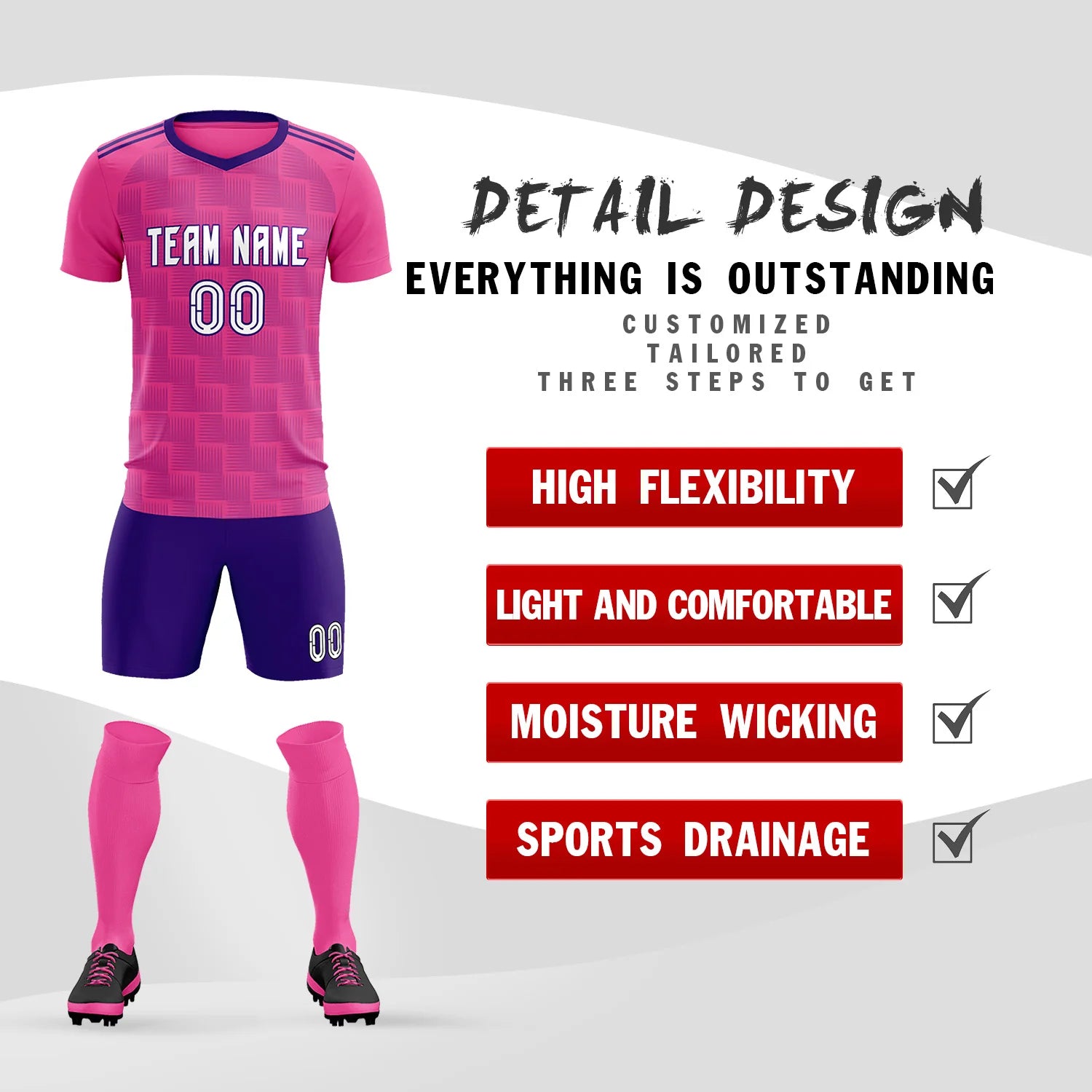 Custom Pink Purple Casual Outdoor Soccer Sets Jersey