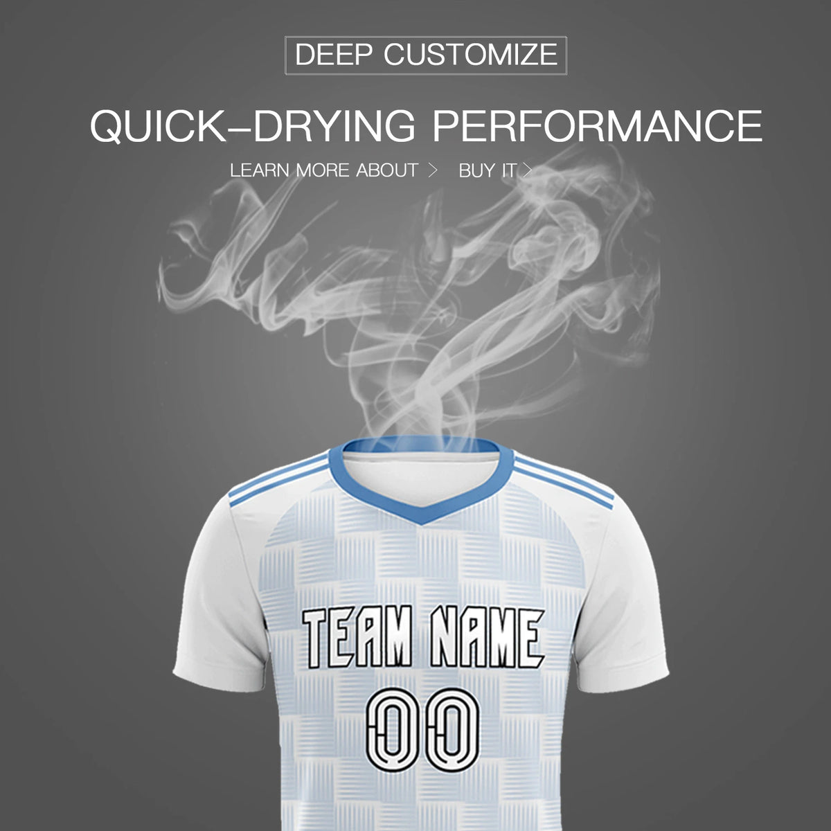 Custom White Light Blue Casual Outdoor Soccer Sets Jersey