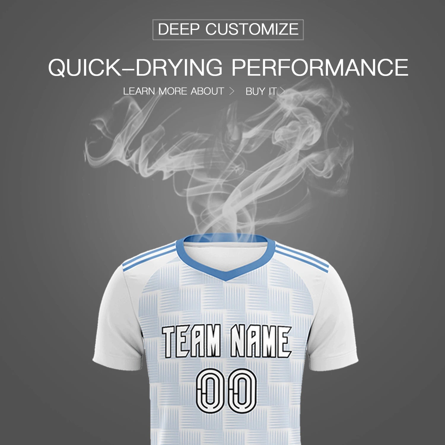Custom White Light Blue Casual Outdoor Soccer Sets Jersey