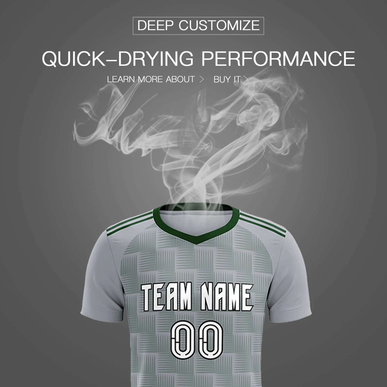 Custom Gray Green Casual Outdoor Soccer Sets Jersey