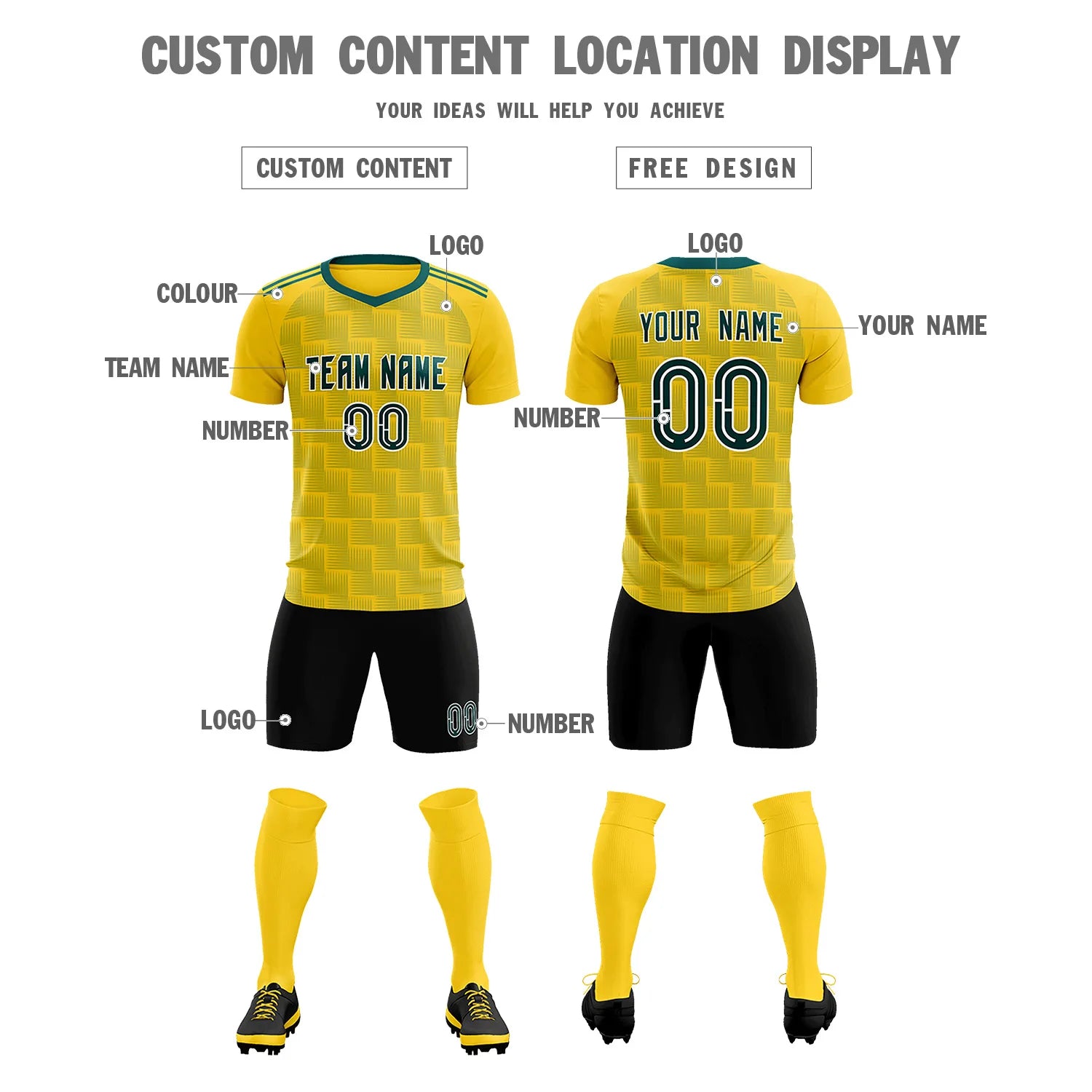 Custom Gold1 Midnight Green Casual Outdoor Soccer Sets Jersey