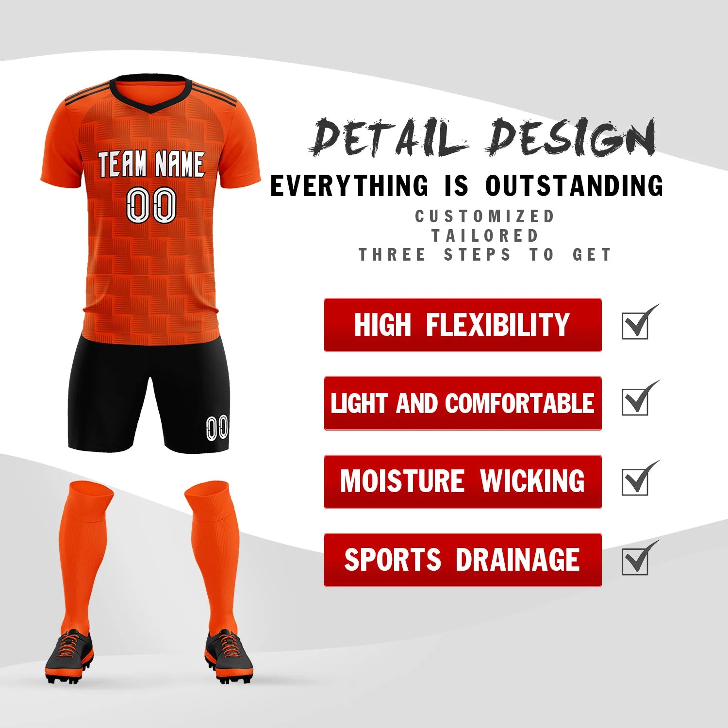 Custom Orange Black Casual Outdoor Soccer Sets Jersey