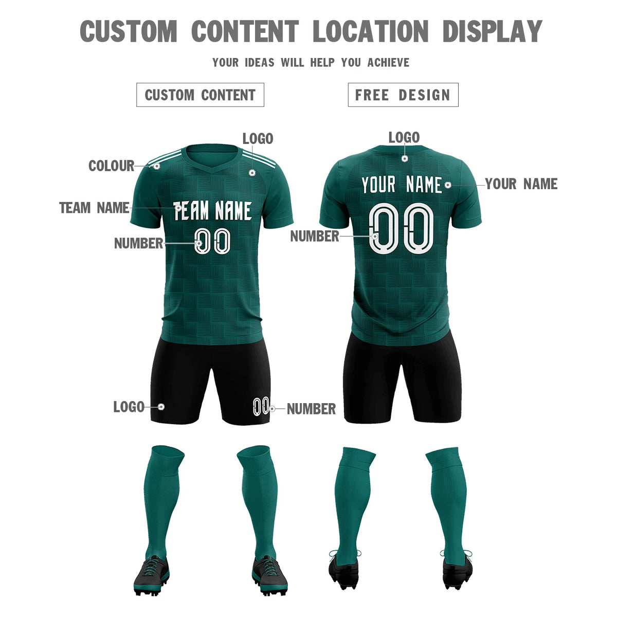 Custom Midnight Green Black Casual Outdoor Soccer Sets Jersey