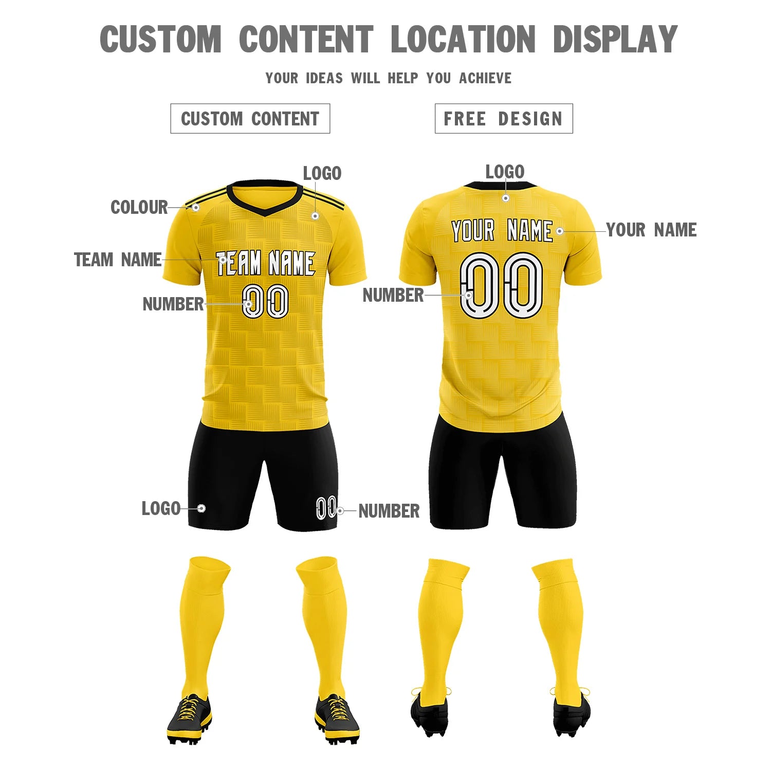 Custom Gold01 Black Casual Outdoor Soccer Sets Jersey