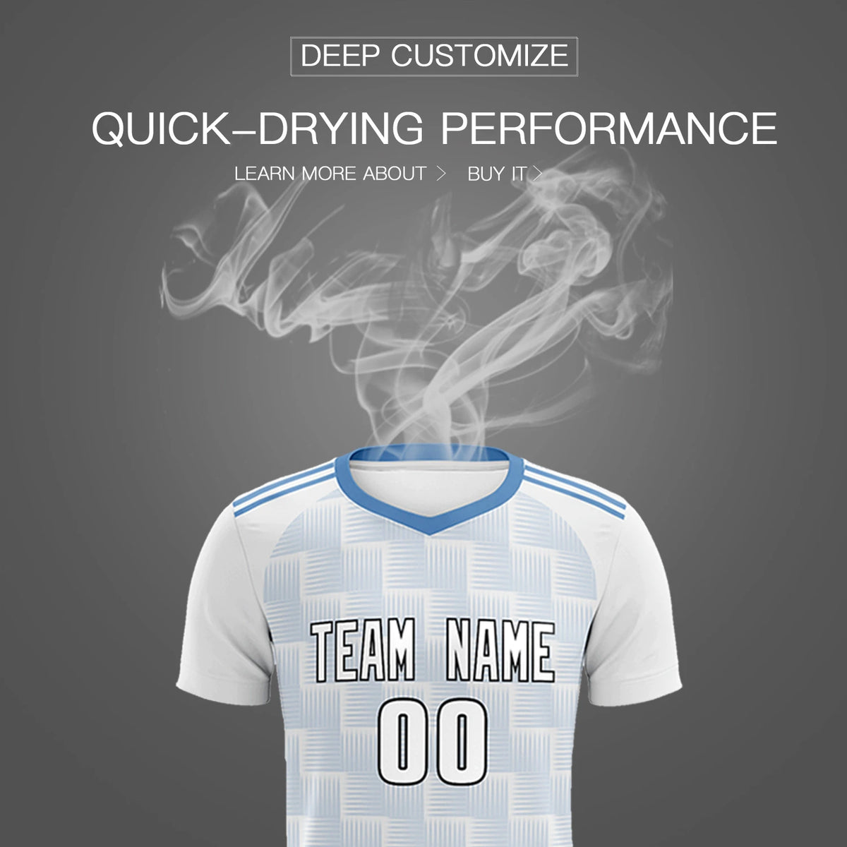 Custom White Light Blue Casual Outdoor Soccer Sets Jersey