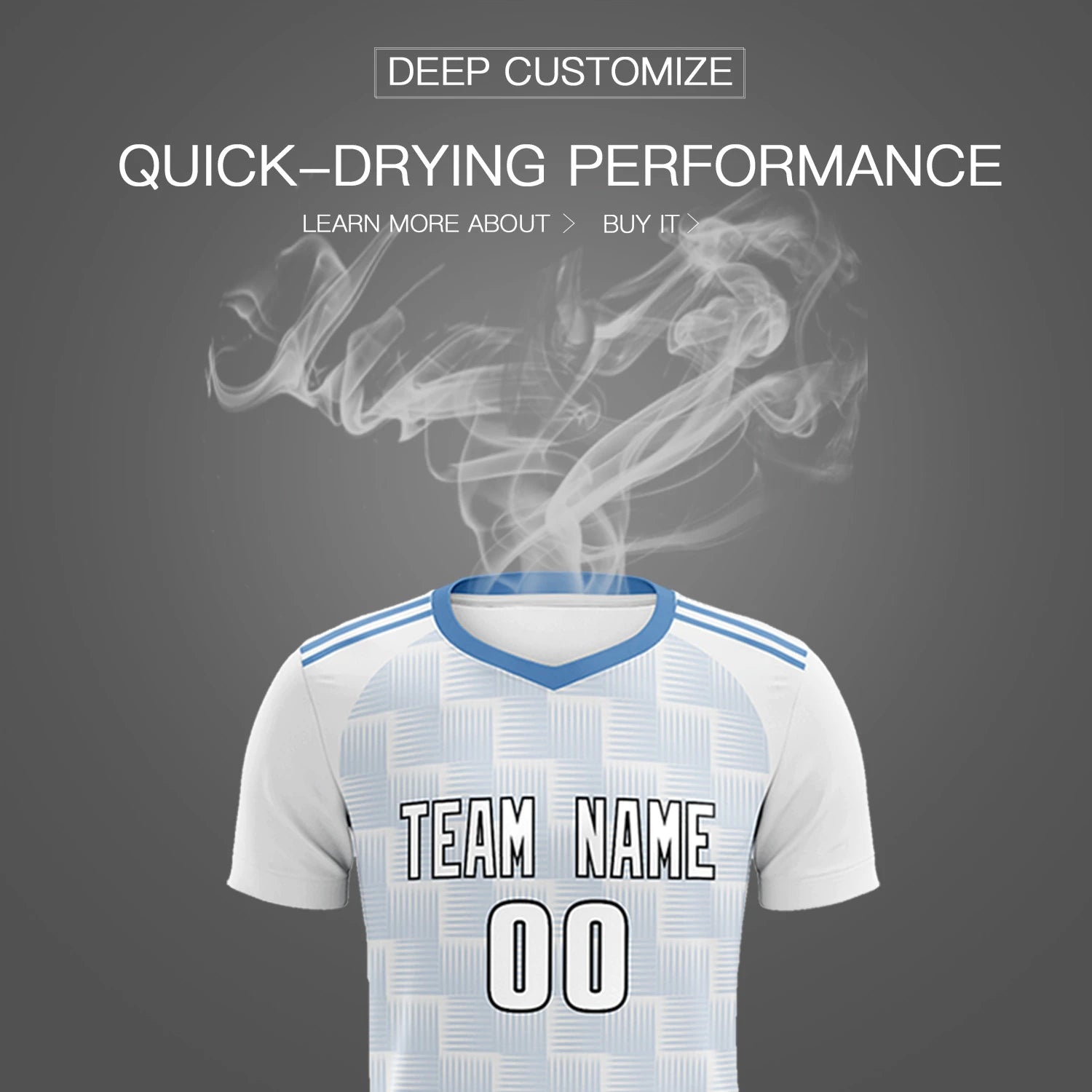 Custom White Light Blue Casual Outdoor Soccer Sets Jersey