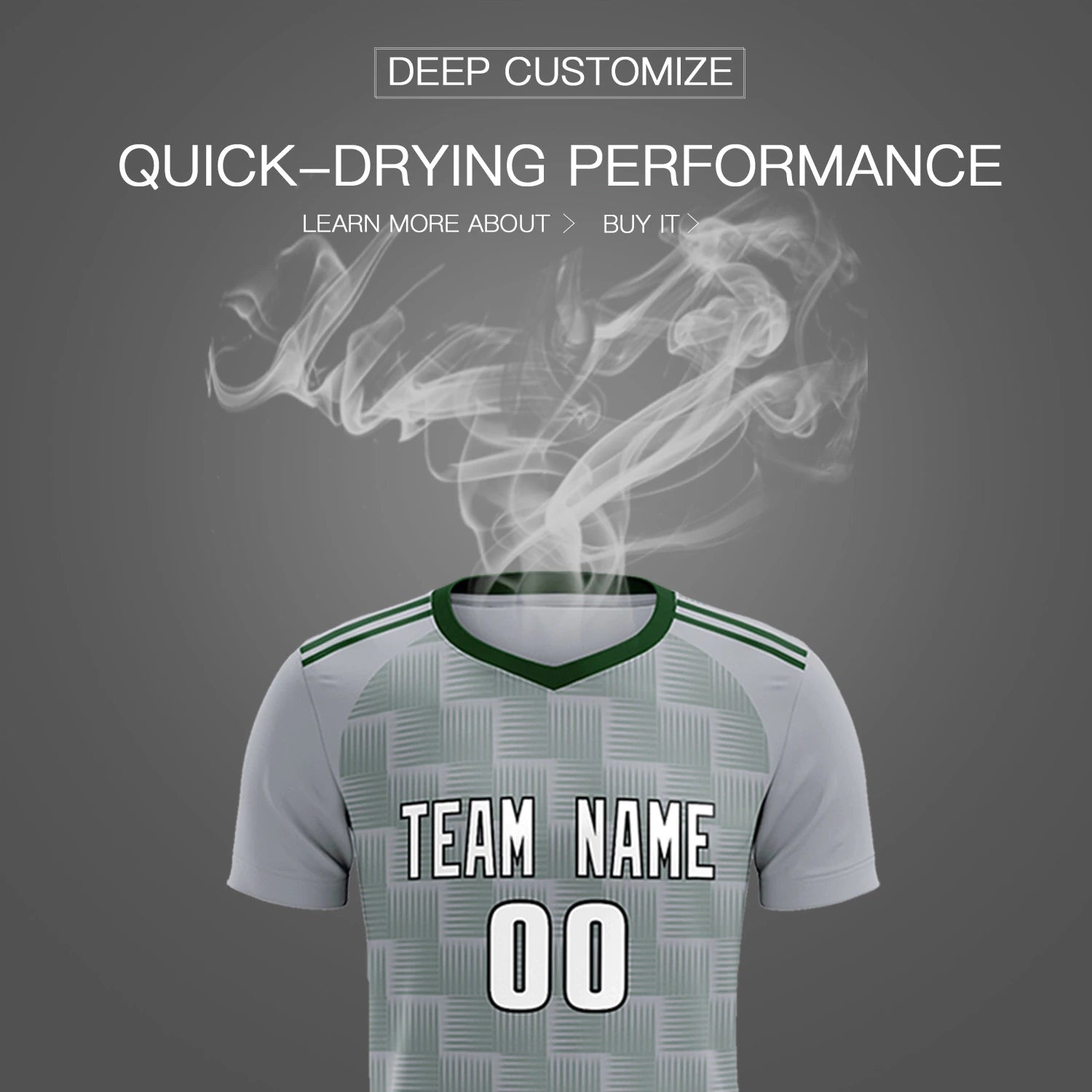 Custom Gray Green Casual Outdoor Soccer Sets Jersey