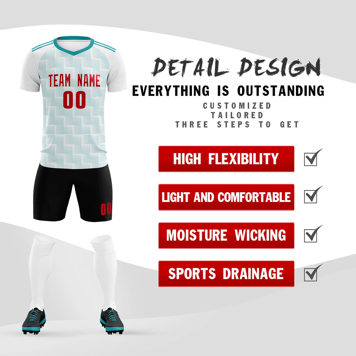 Custom White Aqua Casual Outdoor Soccer Sets Jersey