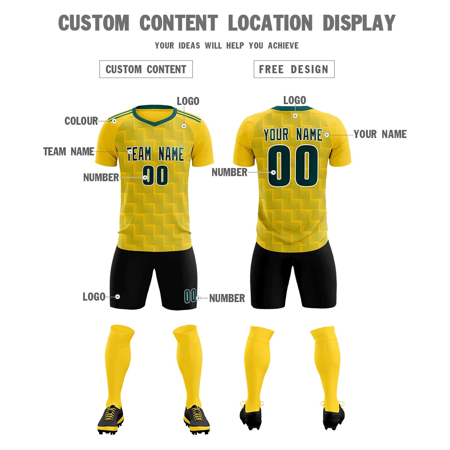 Custom Gold1 Midnight Green Casual Outdoor Soccer Sets Jersey