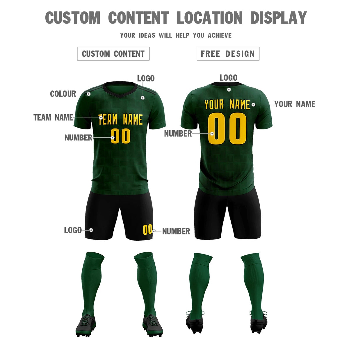Custom Green Black Casual Outdoor Soccer Sets Jersey