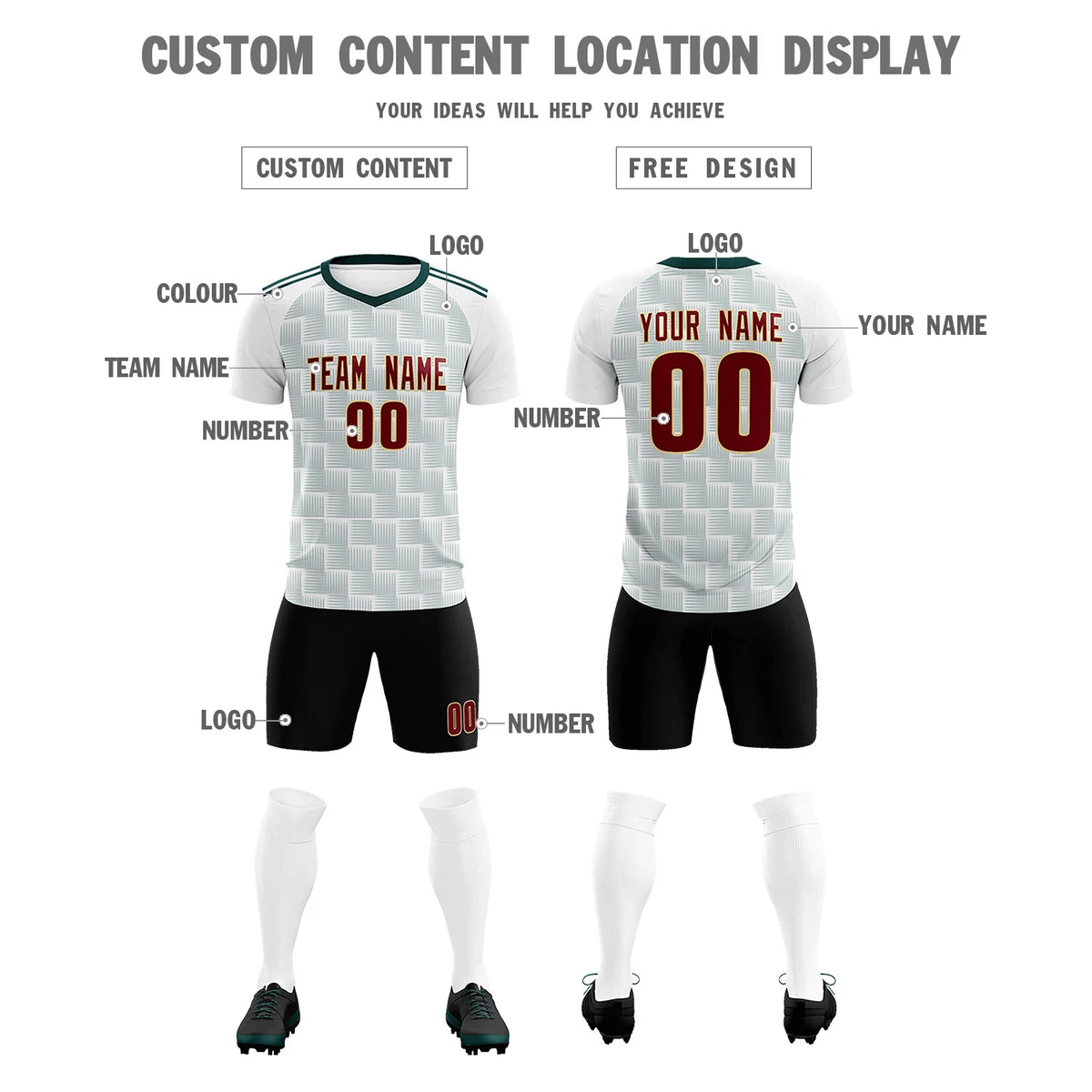 Custom White Midnight Green Casual Outdoor Soccer Sets Jersey