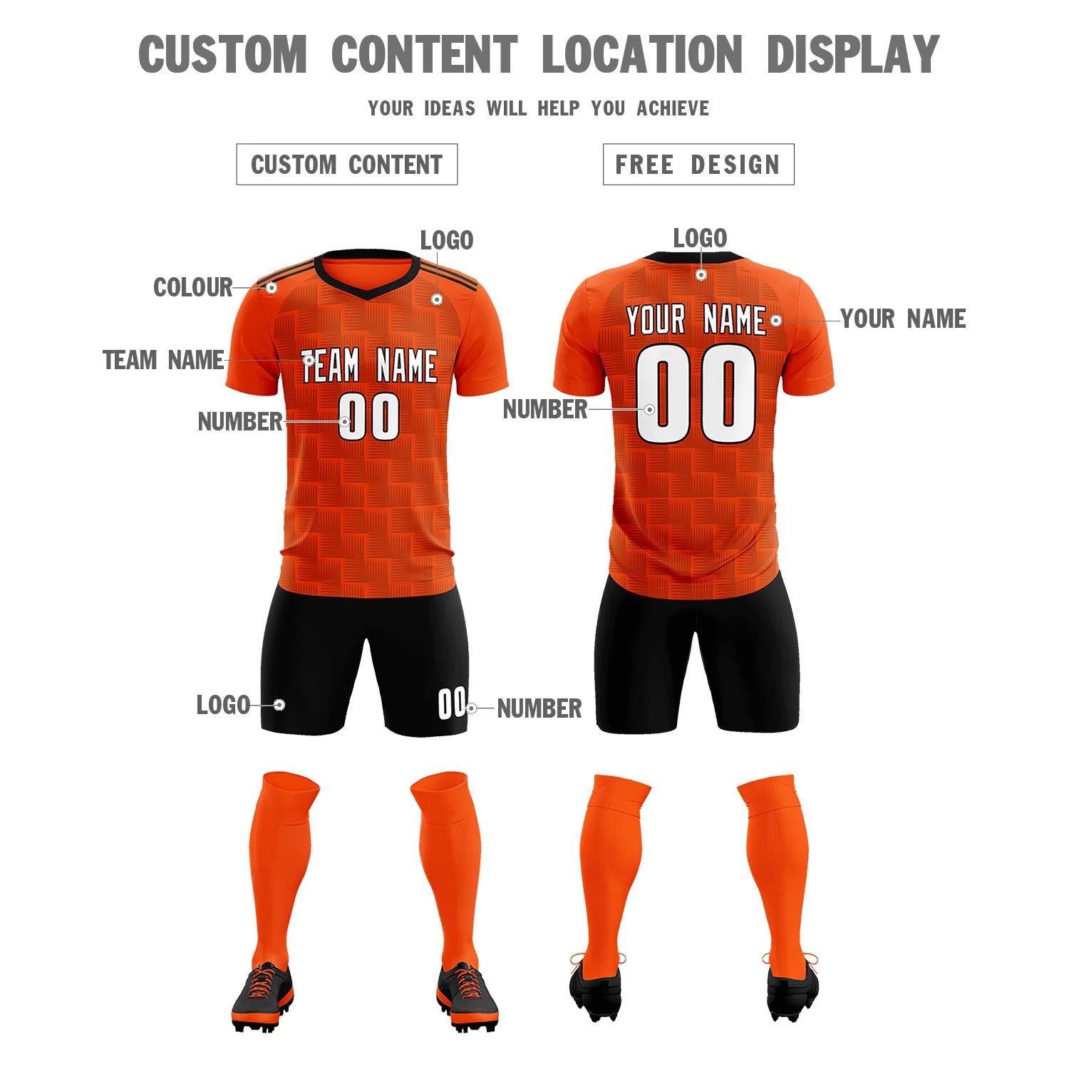 Custom Orange Black Casual Outdoor Soccer Sets Jersey