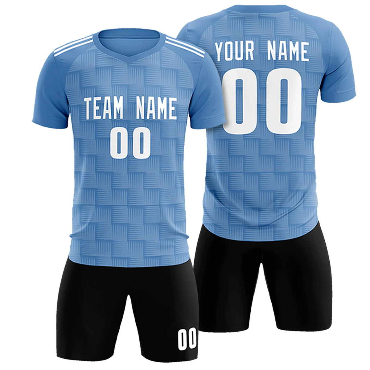 Custom Light Blue Black Casual Outdoor Soccer Sets Jersey