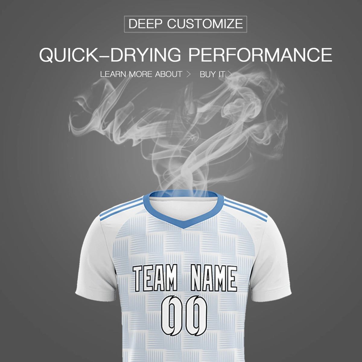Custom White Light Blue Casual Outdoor Soccer Sets Jersey
