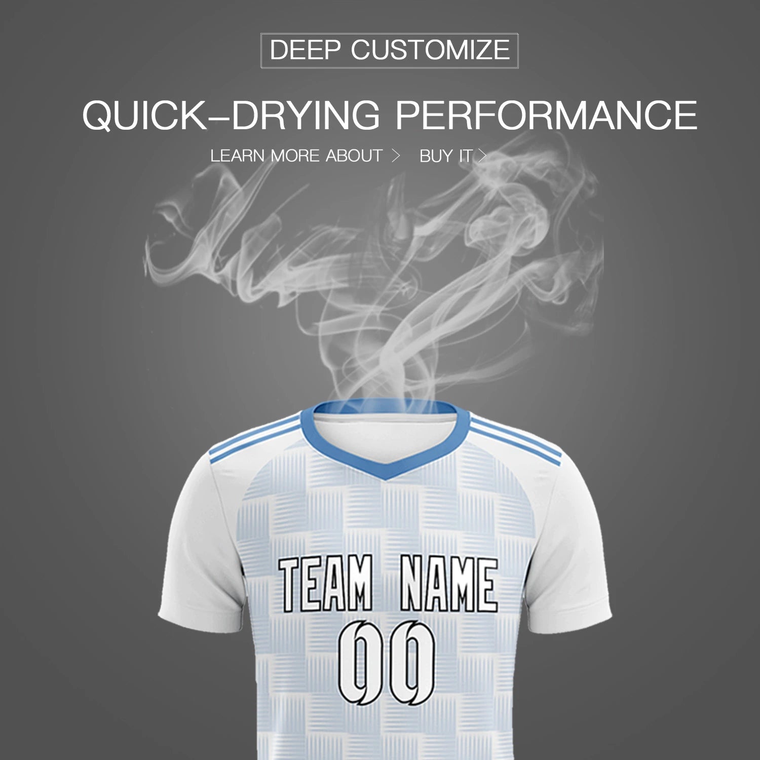 Custom White Light Blue Casual Outdoor Soccer Sets Jersey