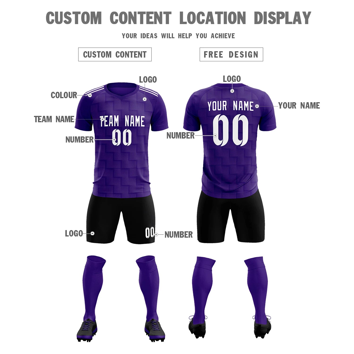 Custom Purple Black Casual Outdoor Soccer Sets Jersey