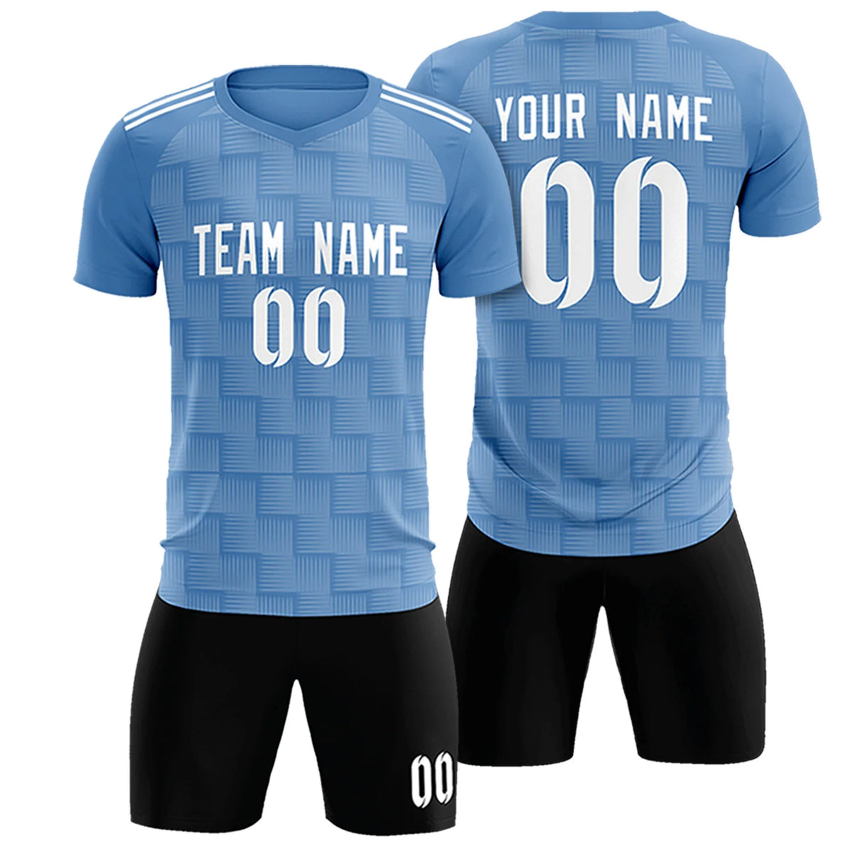 Custom Light Blue Black Casual Outdoor Soccer Sets Jersey