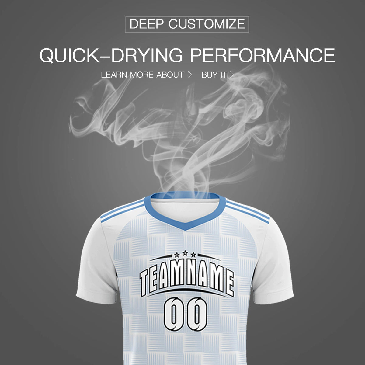 Custom White Light Blue Casual Outdoor Soccer Sets Jersey