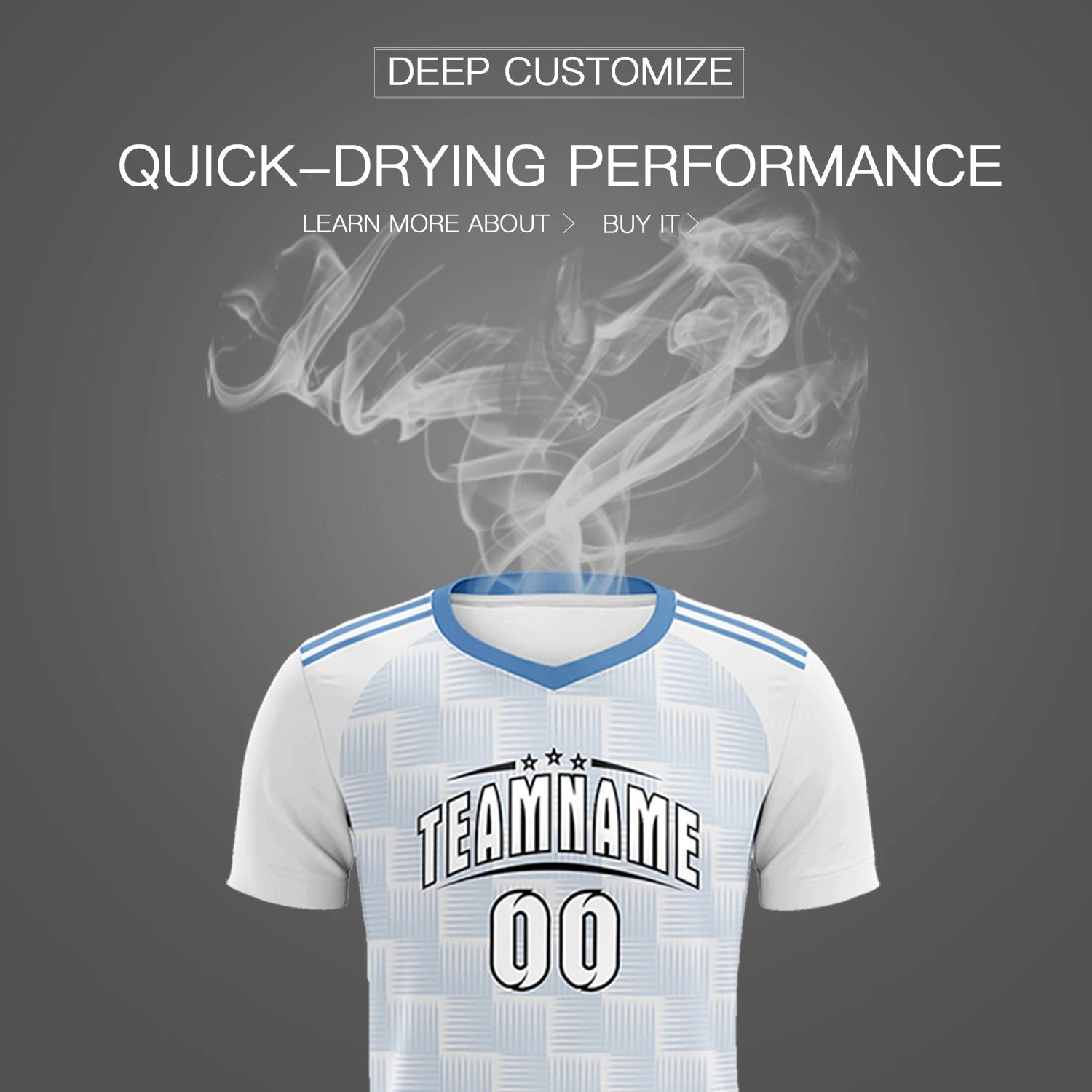 Custom White Light Blue Casual Outdoor Soccer Sets Jersey