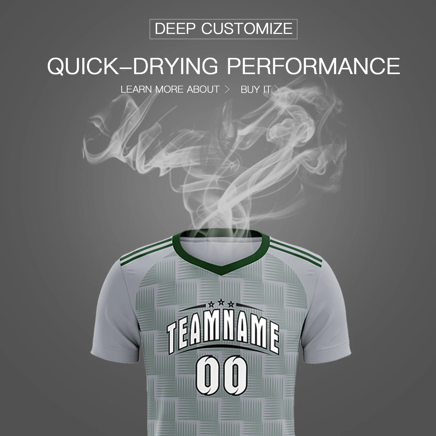 Custom Gray Green Casual Outdoor Soccer Sets Jersey