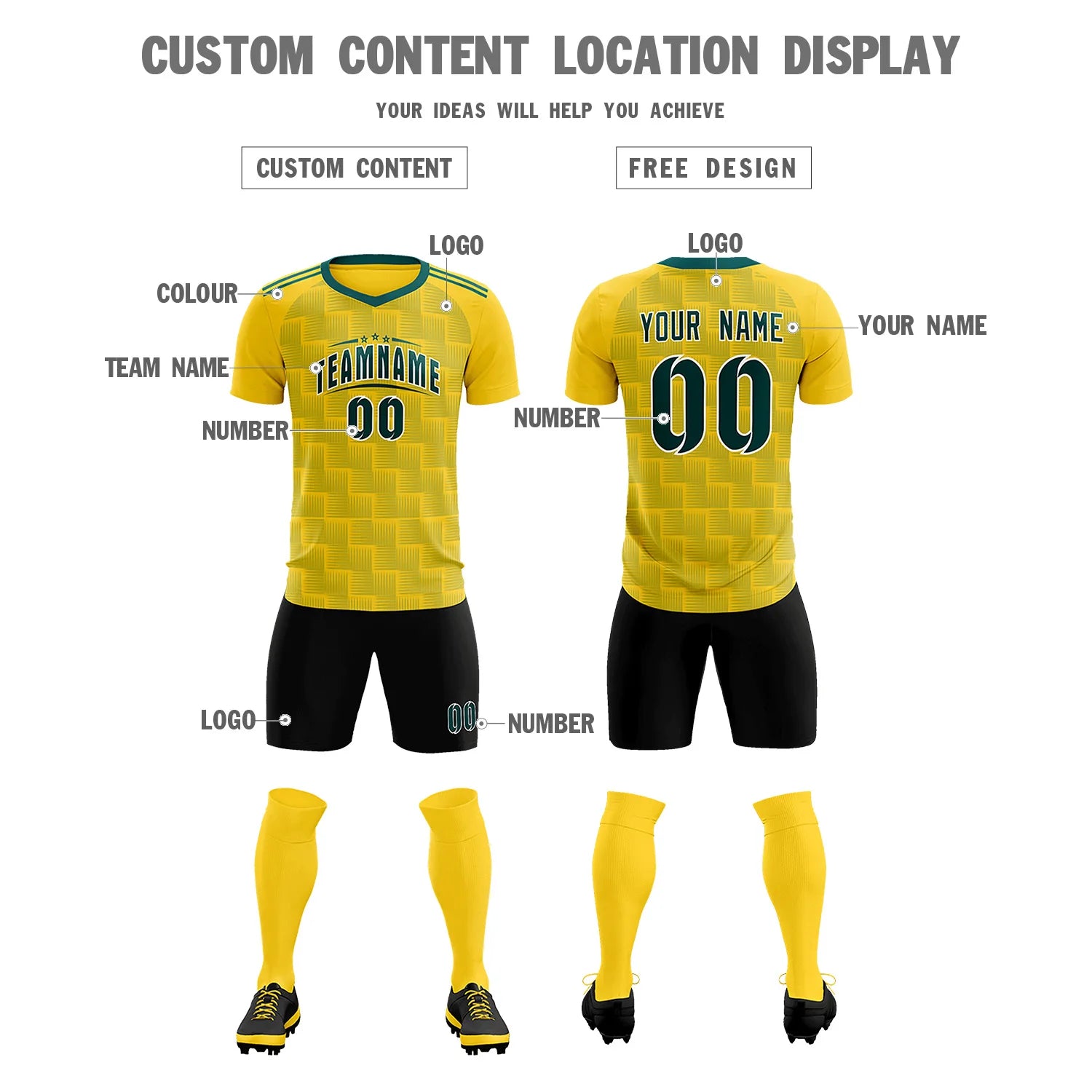 Custom Gold1 Midnight Green Casual Outdoor Soccer Sets Jersey