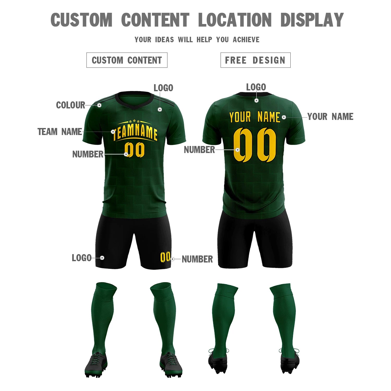 Custom Green Black Casual Outdoor Soccer Sets Jersey