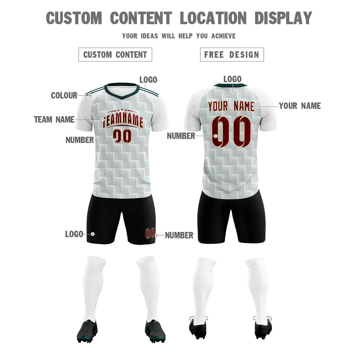 Custom White Midnight Green Casual Outdoor Soccer Sets Jersey